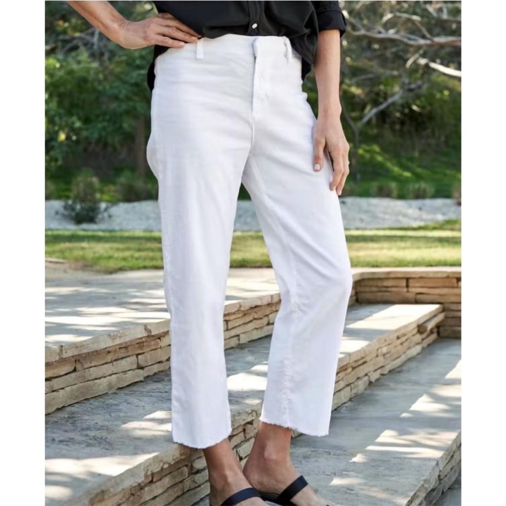 frank & eileen kinsale performance pant in white linen, size 6